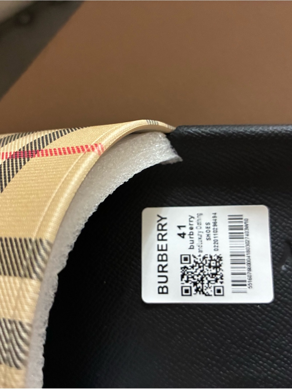 Burberry Check Slide Sandals in Beige and Black with Red Accent - Picture 2 of 2